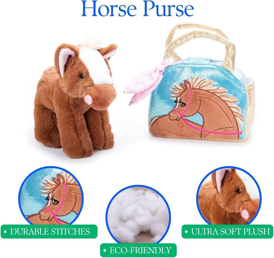The Petting Zoo Brown Horse Stuffed Animal Plushie and Purse Set